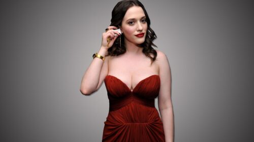Stunning Kat Dennings in Red Dress Portrait PC Wallpaper