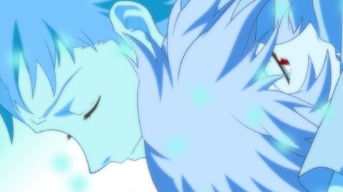 Aesthetic Anime Girl with Blue Hair and Piercing Red Eye PC Wallpaper