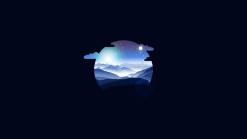 Minimalist Blue Mountain Night Scenery Circle Art Desktop Wallpaper