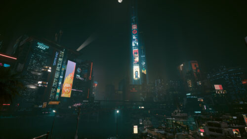 Cyberpunk City Night Skyline with Neon Skyscrapers 4K Wallpaper