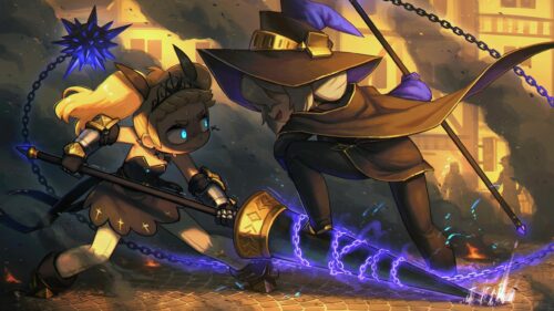 Anime Warrior Girl and Witch Epic Battle Fantasy 4K Wallpaper