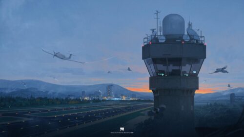 Air Traffic Control Tower at Twilight Airport Scene 4K Wallpaper
