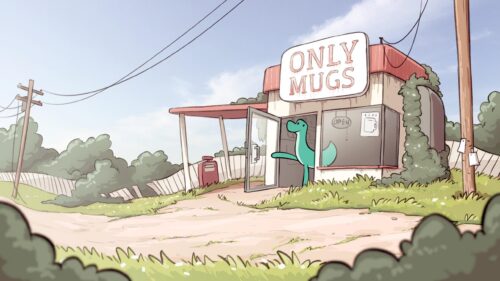 Cute Cartoon Dinosaur at Only Mugs Shop Aesthetic 4K PC Wallpaper