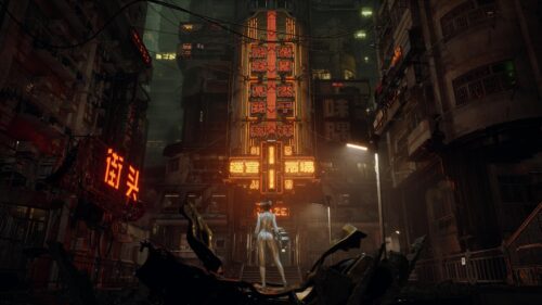 Cyberpunk City Street with Futuristic Character Night Scene 4K Wallpaper
