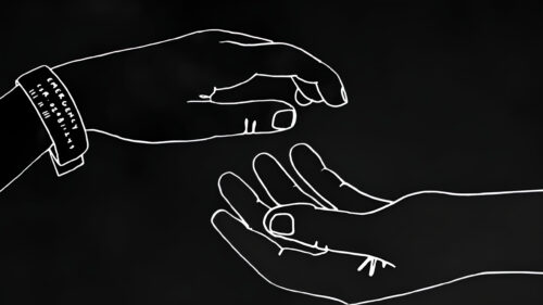 Minimalist Line Art Hands Touching with Hospital ID Wristband PC Wallpaper