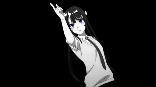 Mai Sakurajima Anime Girl Pointing Up Monochrome Aesthetic PC Wallpaper