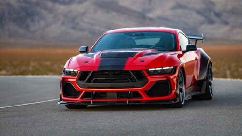 Aggressive Red Ford Mustang Shelby GT500 Sports Car Desktop Wallpaper