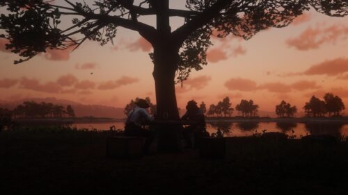 Red Dead Redemption 2 Outlaws Silhouette at Sunset PC Wallpaper