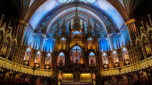 Breathtaking Notre Dame Basilica Interior Gold and Blue Architecture 4K Wallpaper