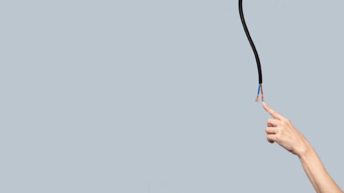 Minimalist Finger Touching Exposed Electrical Wire Concept PC Wallpaper