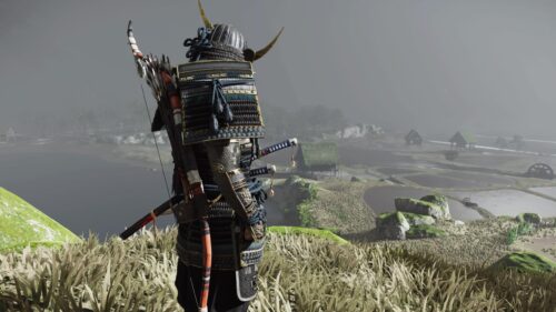 Samurai Warrior Overlooking Misty Feudal Japanese Landscape PC Wallpaper