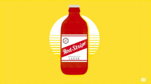 Minimalist Red Stripe Jamaican Lager Beer Bottle Yellow Background PC Wallpaper