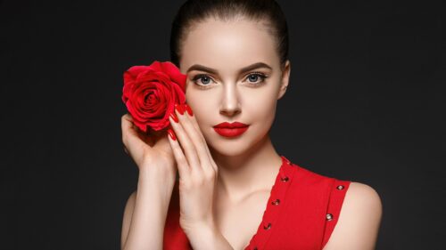 Stunning Beauty With Red Rose Fashion Portrait Desktop Wallpaper