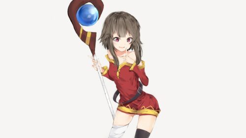 Cute Anime Girl with Magical Staff Konosuba Megumin Desktop Wallpaper