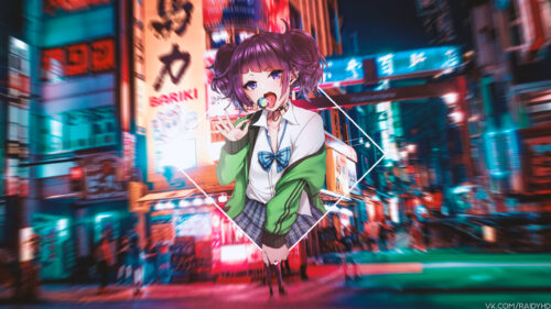 Anime Girl in Neon Tokyo Street Cyberpunk Aesthetic PC Wallpaper