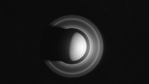 Minimalist Black and White Saturn Planet Rings PC Wallpaper