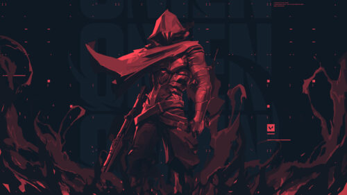 Omen Valorant Dark Red Hooded Assassin 4K PC Wallpaper