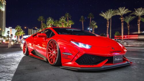 Stunning Red Liberty Walk Lamborghini Huracan Night City Desktop Wallpaper