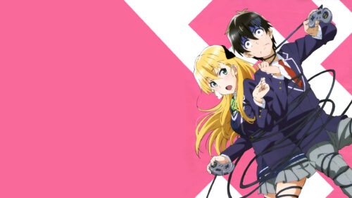 Gamers Anime Characters Entangled in Controller Cables 4K Wallpaper