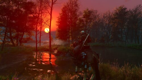 Geralt of Rivia Riding Roach at Sunset The Witcher 3 4K Wallpaper