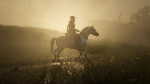 Arthur Morgan Riding Horse in Misty Morning Red Dead Redemption 2 4K Wallpaper
