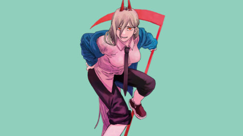 Power Chainsaw Man Character Minimalist Red Scythe Art 4K Wallpaper