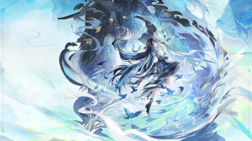 Ethereal Anime Girl with Flowing Blue Magical Energy PC Wallpaper