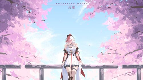 Changli Wuthering Waves Anime Girl in Cherry Blossoms 4K Wallpaper