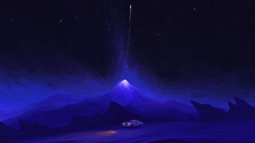 Lonely Car Under Starlit Mountain Peak Night Landscape 4K Wallpaper