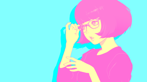 Vibrant Anime Girl with Pink Hair and Glasses Aesthetic Desktop Wallpaper