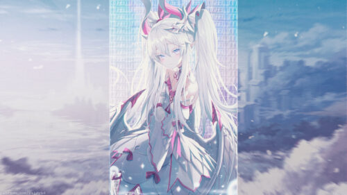 Beautiful Anime Girl with White Hair and Wings Fantasy Desktop Wallpaper