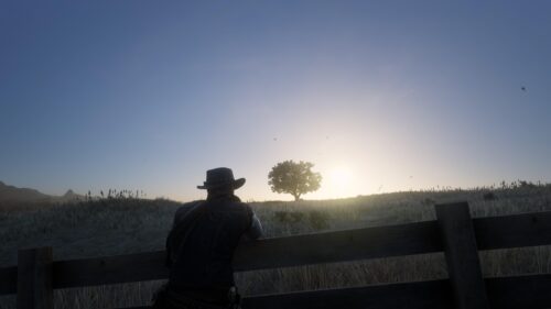 Arthur Morgan Watching Sunset in Red Dead Redemption 2 PC Wallpaper