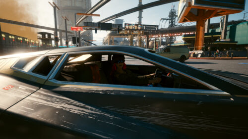 Cyberpunk Girl Driving Retro Sports Car in Night City PC Wallpaper