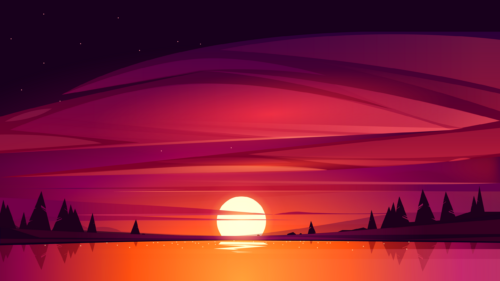 Minimalist Red Sunset Landscape Over Lake 4K Wallpaper