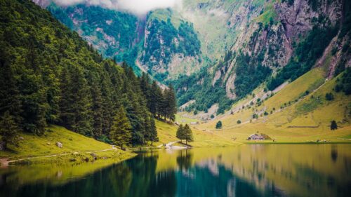 Breathtaking Swiss Alps Mountain Lake Landscape Desktop Wallpaper