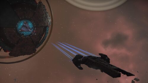 Spaceship Approaching Massive Ancient Space Station PC Wallpaper