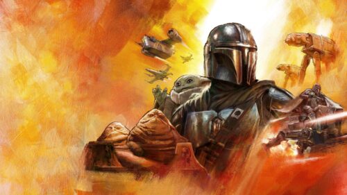 The Mandalorian and Grogu Star Wars Oil Painting Art 4K Wallpaper