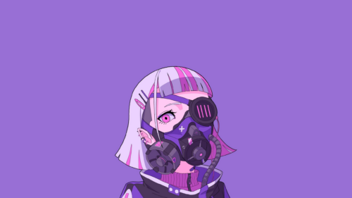 Cyberpunk Anime Girl with Gas Mask Aesthetic Purple 4K Wallpaper
