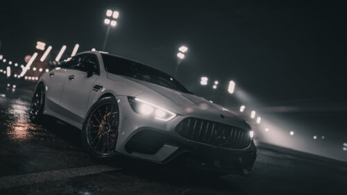Stunning White Mercedes AMG GT 4 Door Coupe at Night 4K Wallpaper