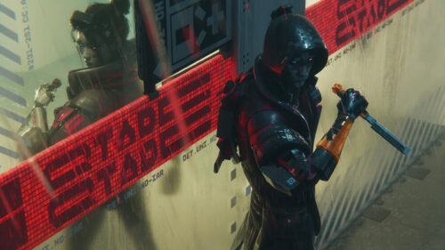 Futuristic Cyberpunk Cyborg Warrior in Neon Street 4K Wallpaper
