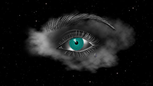 Surreal Turquoise Eye in Celestial Cloud Nebula PC Wallpaper