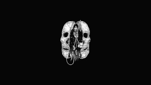 Minimalist Dark Anime Reaper Inside Split Skull Aesthetic PC Wallpaper