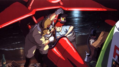 Porco Rosso and Fio Working on Seaplane Studio Ghibli Desktop Wallpaper