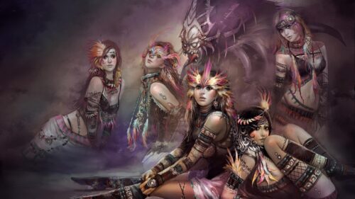 Mystical Tribal Fantasy Women with Spirits Artistic PC Wallpaper