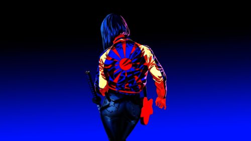 Cyberpunk Girl with Katana and Red Star Graphic Jacket PC Wallpaper