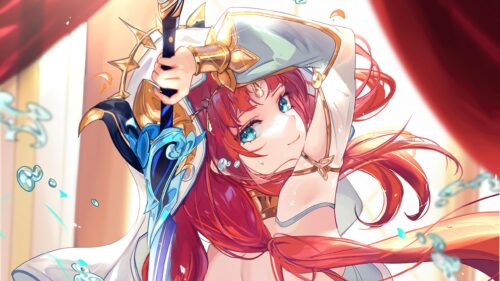 Stunning Nilou Genshin Impact Red Hair Warrior Anime Girl 4K PC Wallpaper