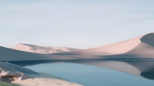 Minimalist Desert Landscape with Reflective Lake Desktop Wallpaper