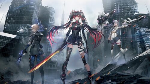 Anime Warrior Squad in Post Apocalyptic Ruined City Desktop Wallpaper