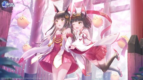 Azur Lane Akagi and Kaga Anime Girls in Cherry Blossom Forest 4K Wallpaper