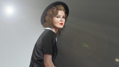 Vintage Style Elegant Woman in Black Hat Artistic 4K Desktop Wallpaper